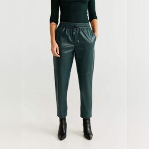MANGO GREEN FAUX LEATHER RELAXED-FIT TRACKSUIT BOTTOMS